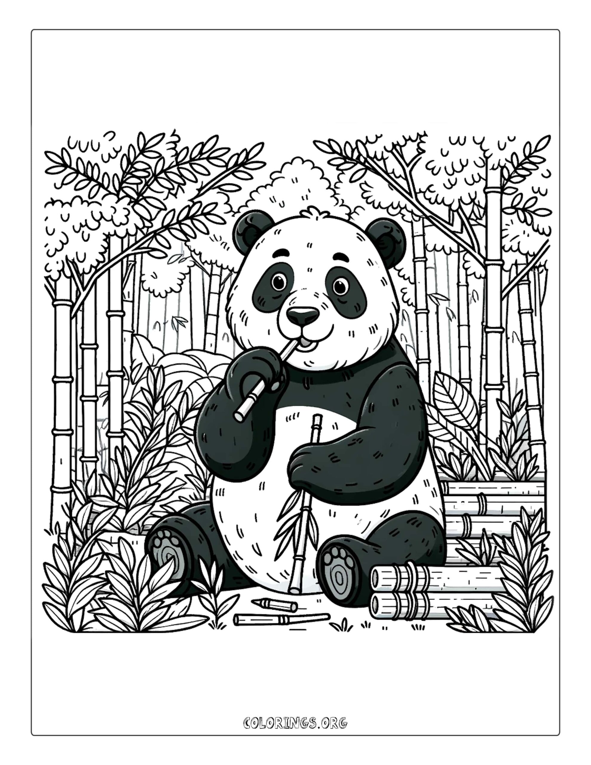 Giant Panda Eats Bamboo Coloring Page