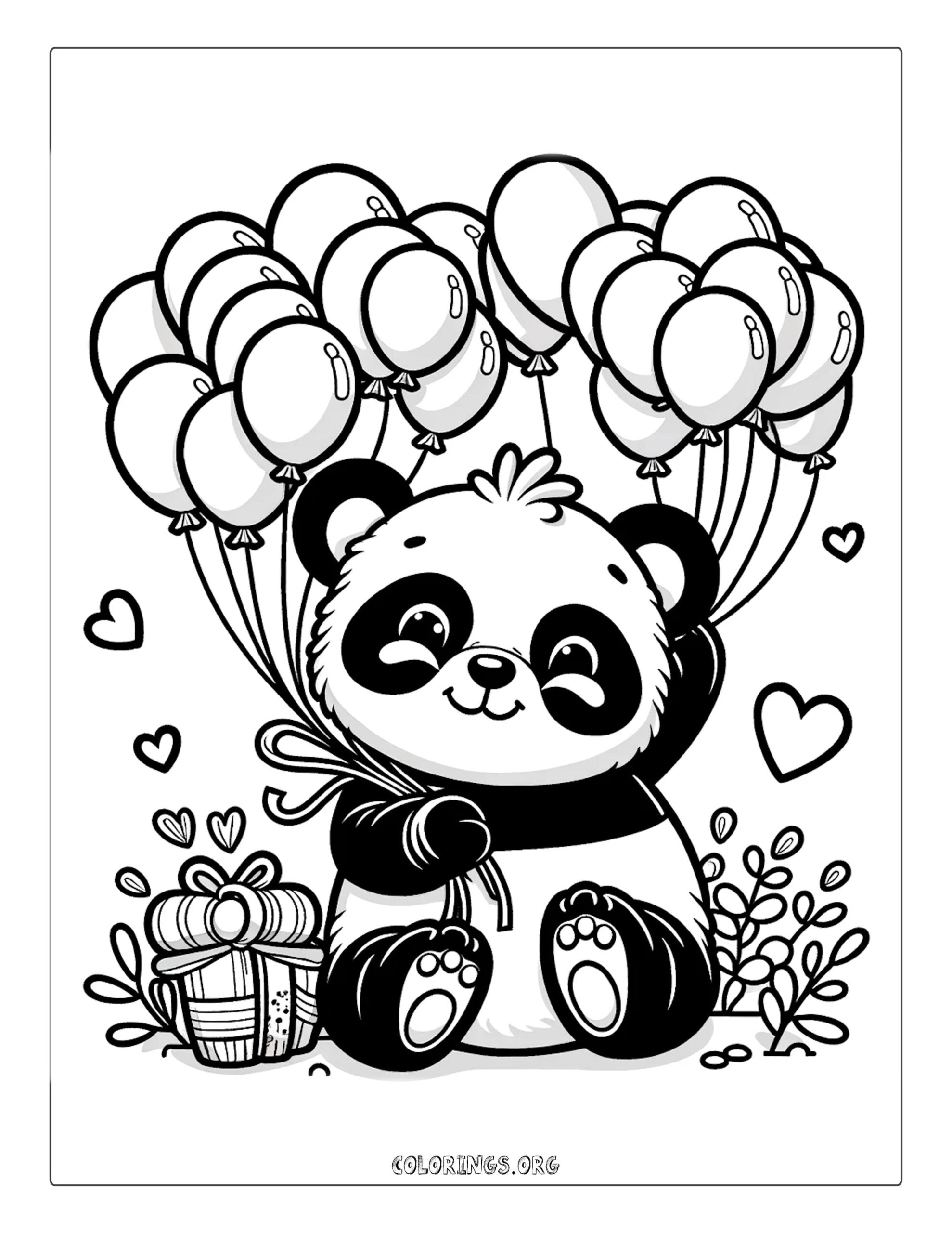 Happy Panda with Balloons Coloring Page