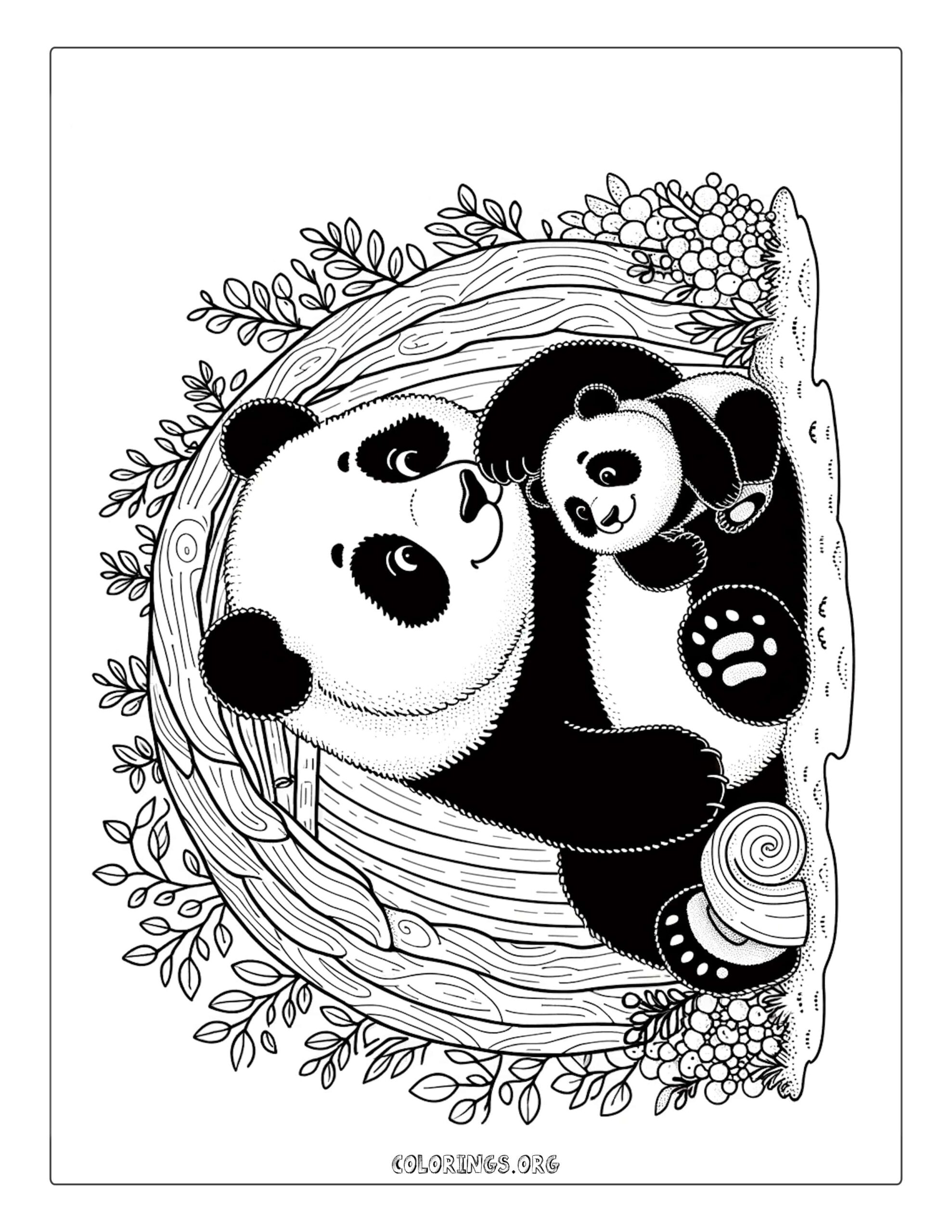 Mother Panda with Cub Coloring Page