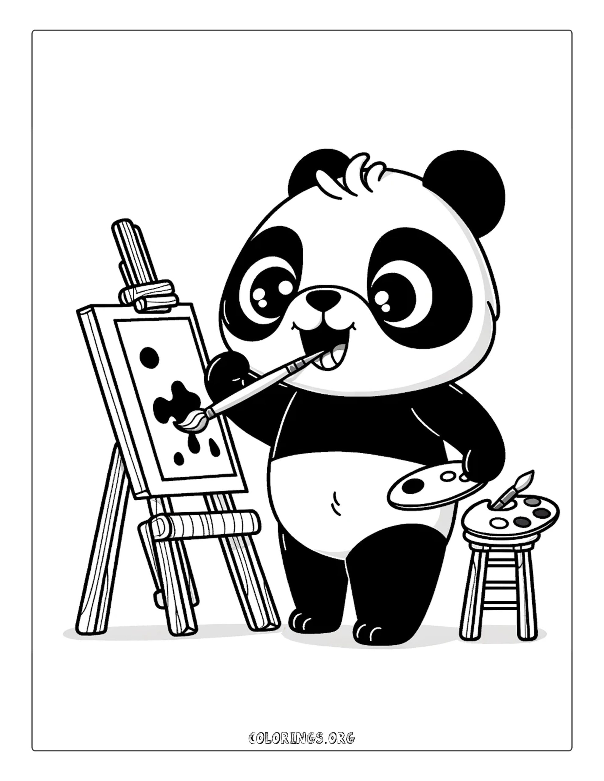 Panda Artist Painting Coloring Page