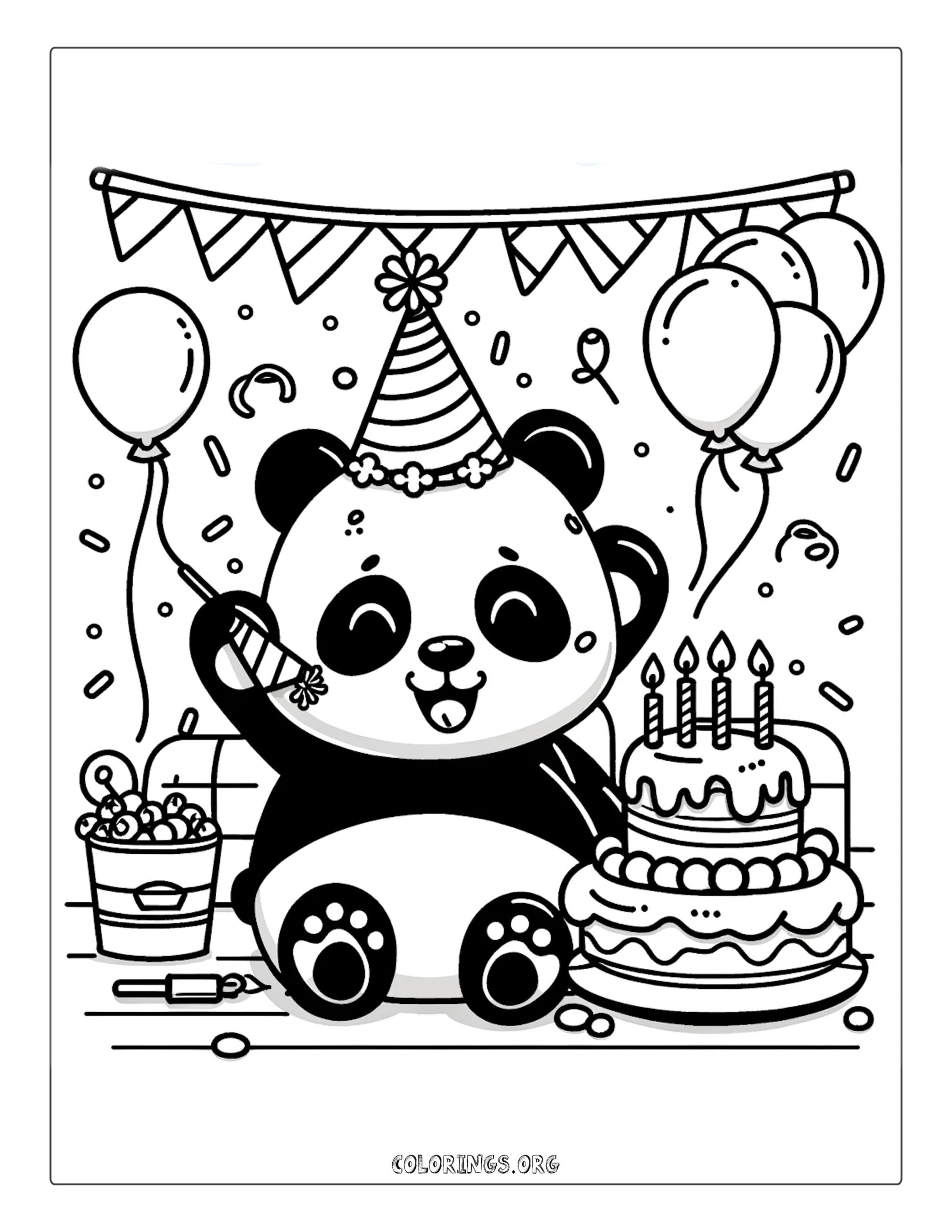 Panda Celebrating Birthday Coloring Page