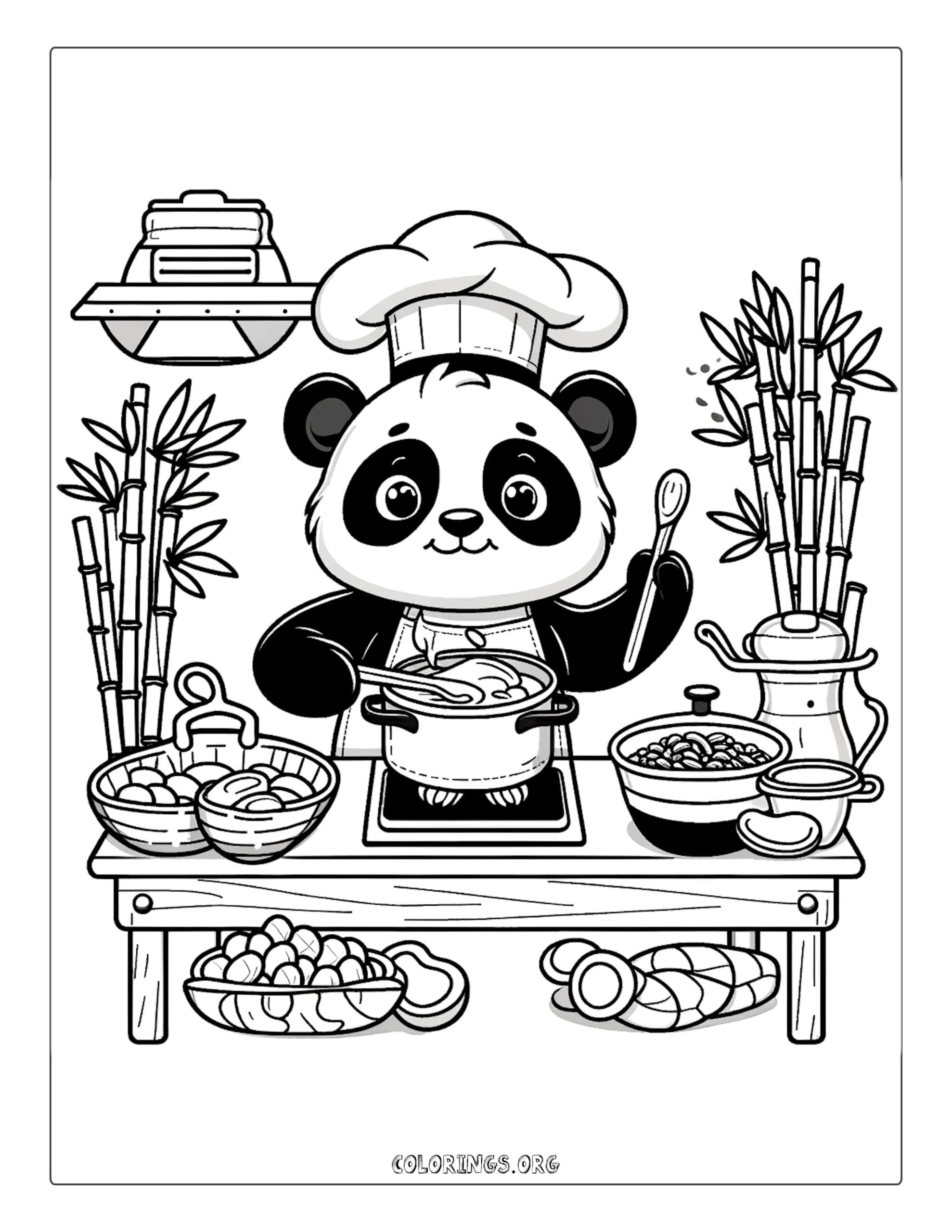 Panda Chef in Kitchen Coloring Page