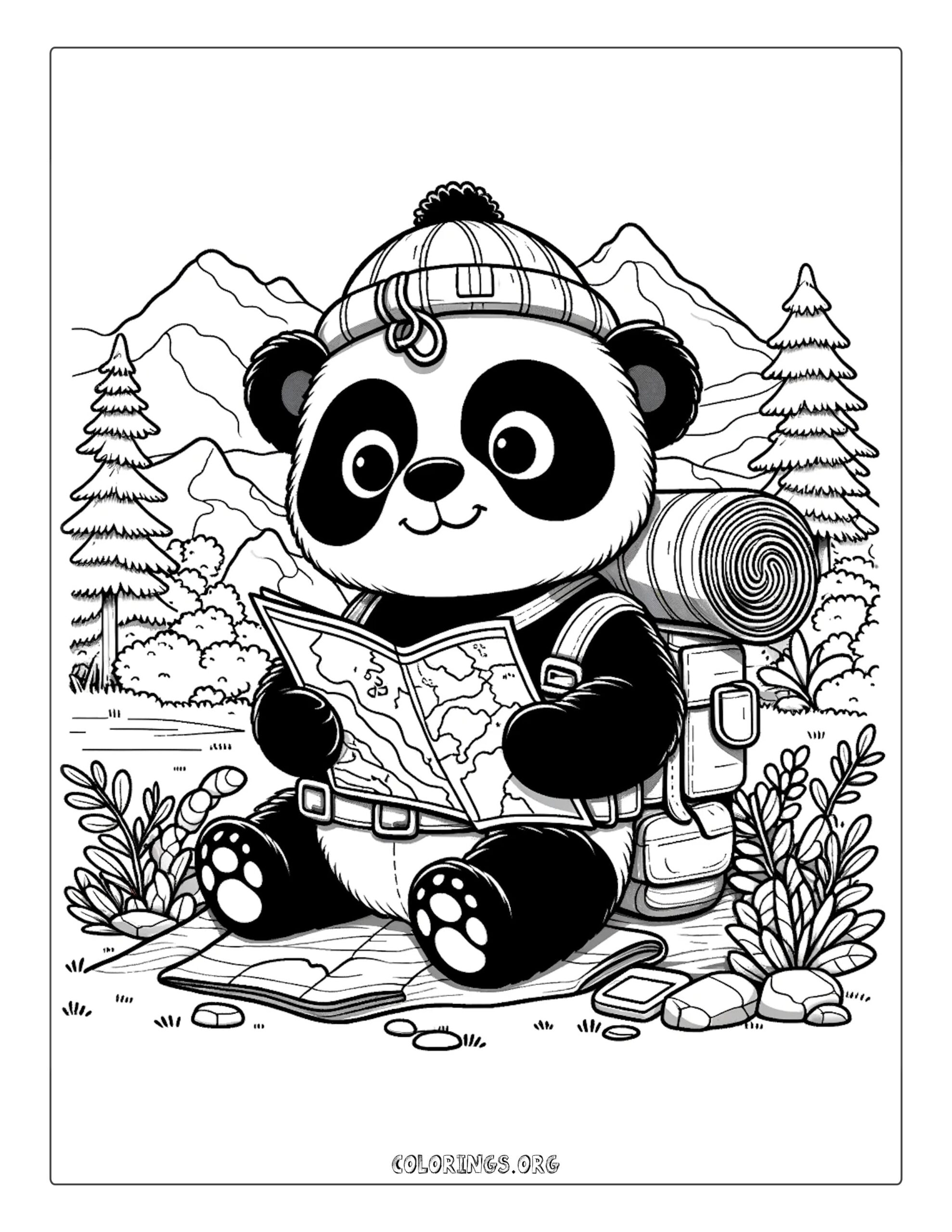 Panda Explorer with Map Coloring Page