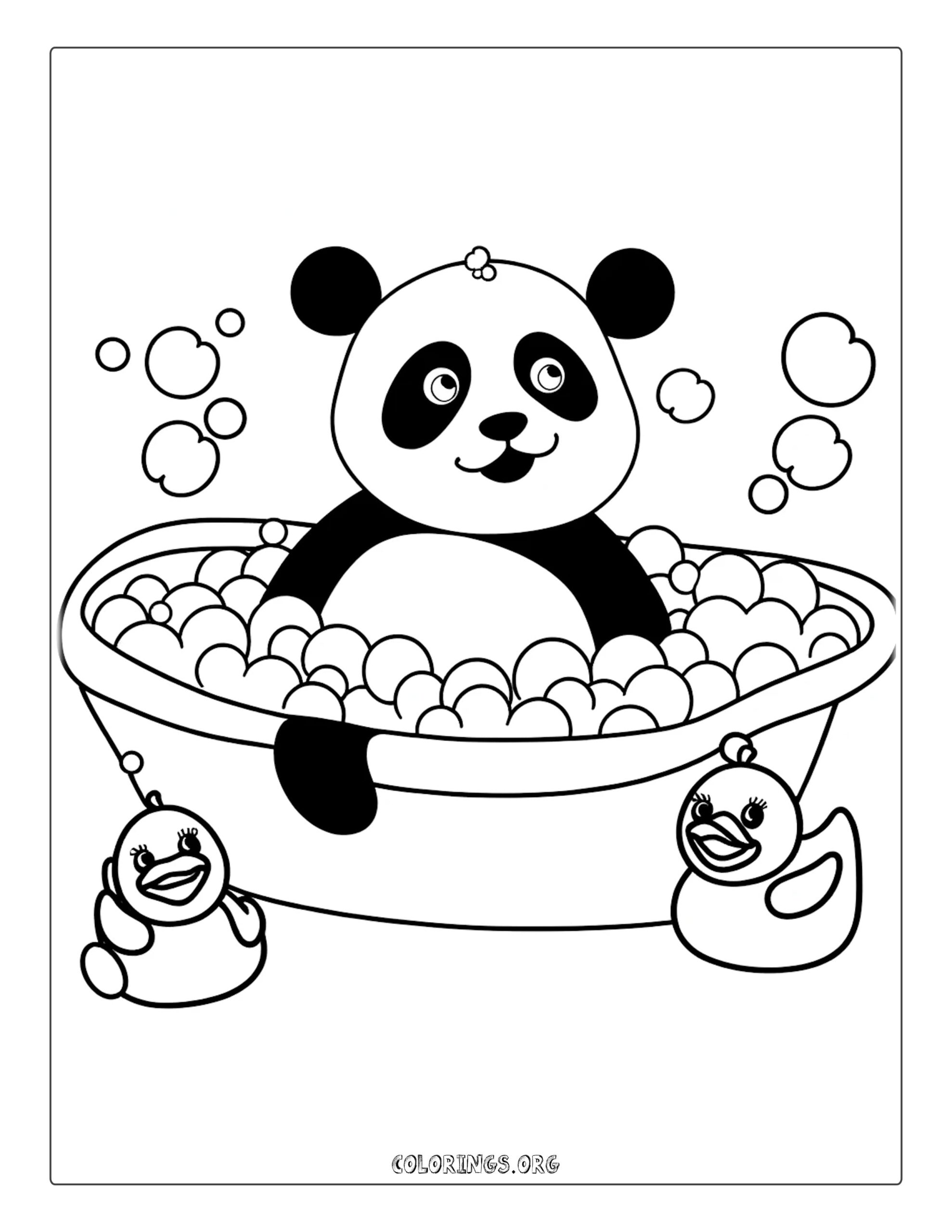 Panda in Bubble Bath Coloring Page