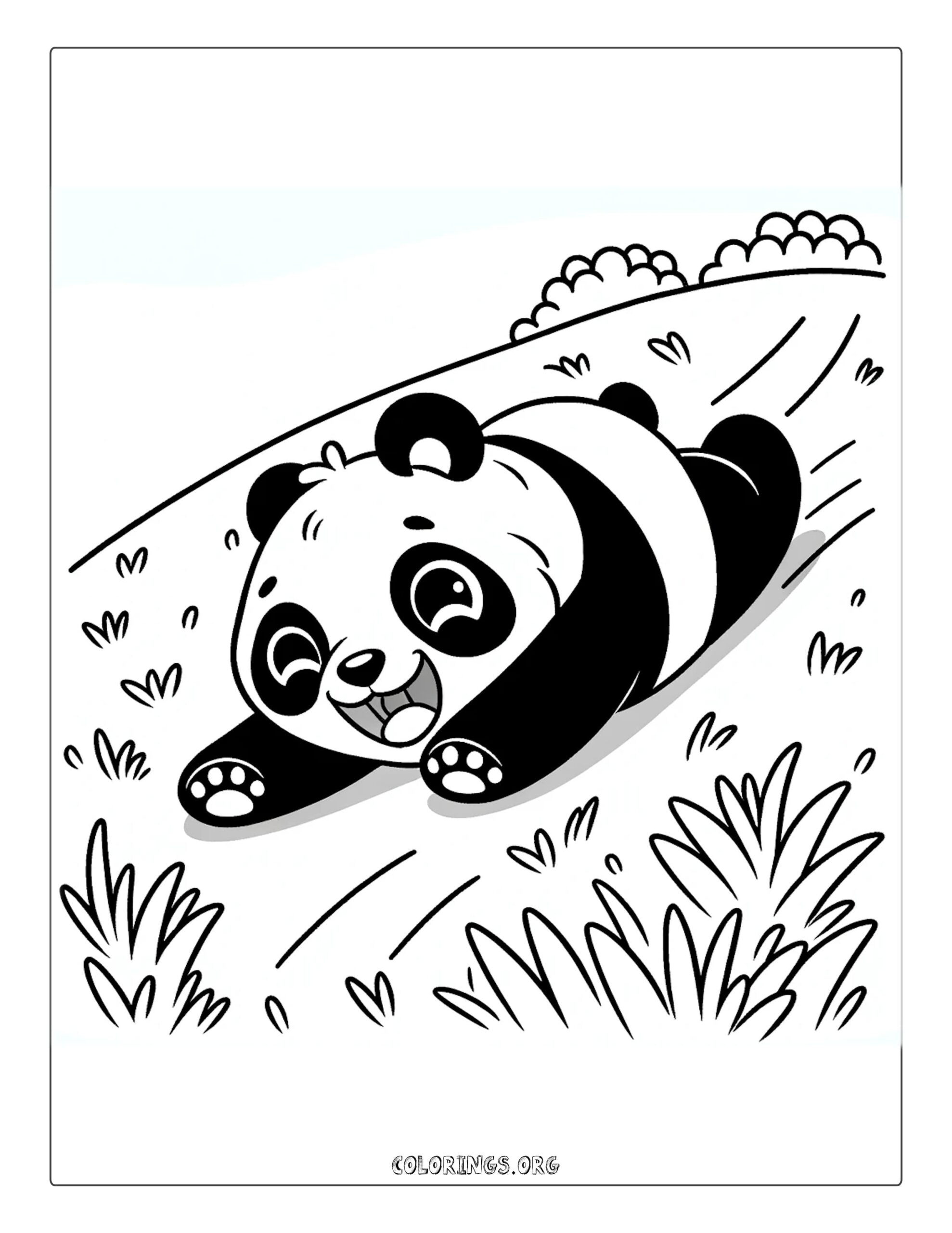 Playful Panda Rolling Down Hill Coloring Page