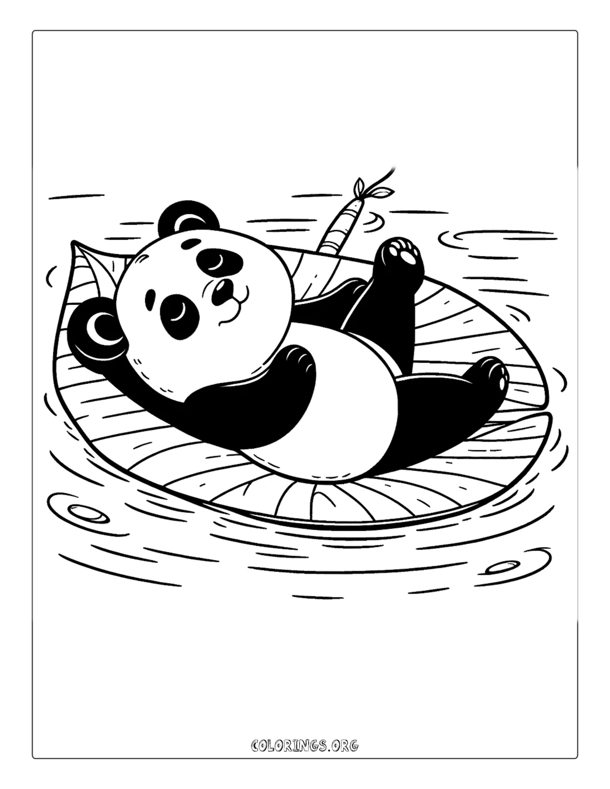 Relaxed Panda on Lake Coloring Page