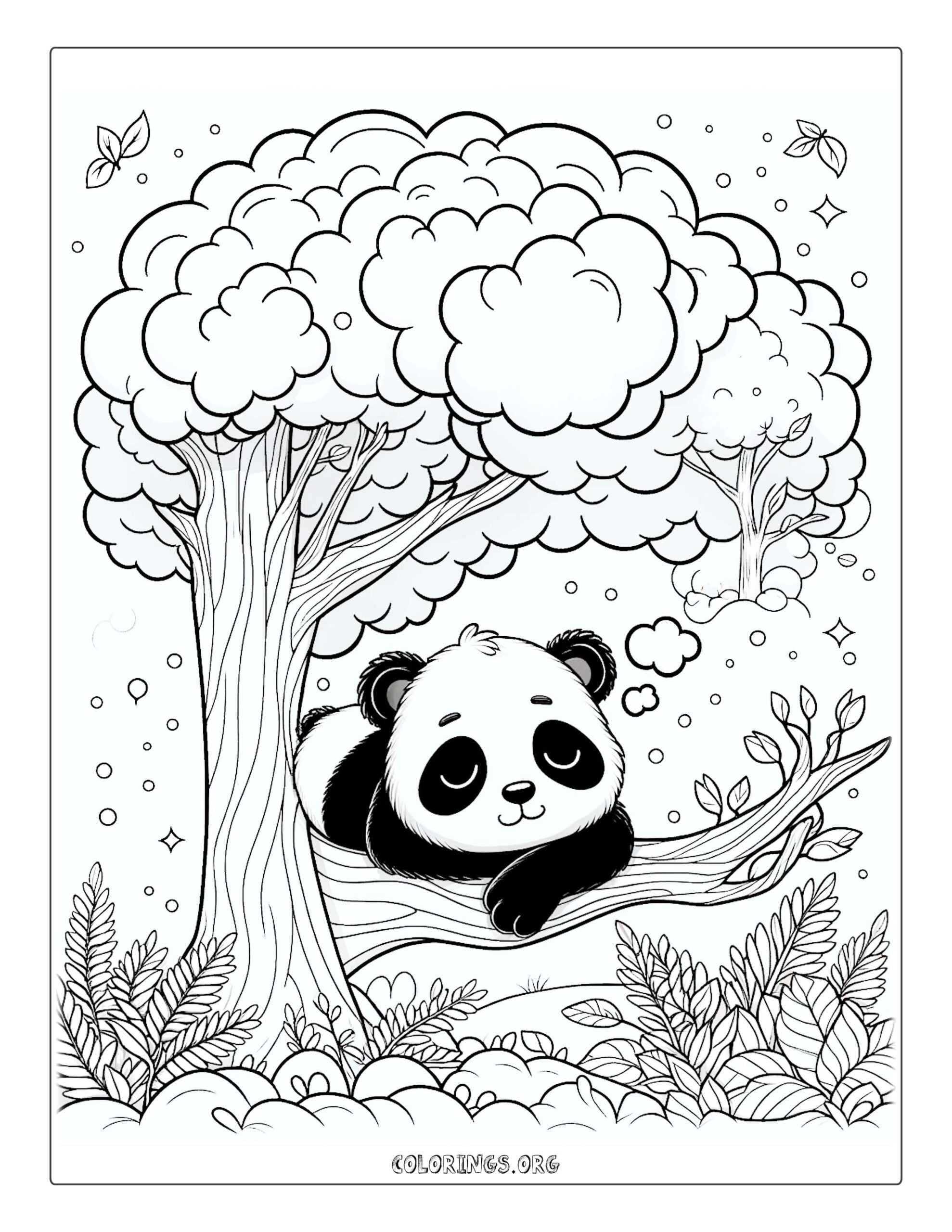 Sleepy Panda in Tree Coloring Page