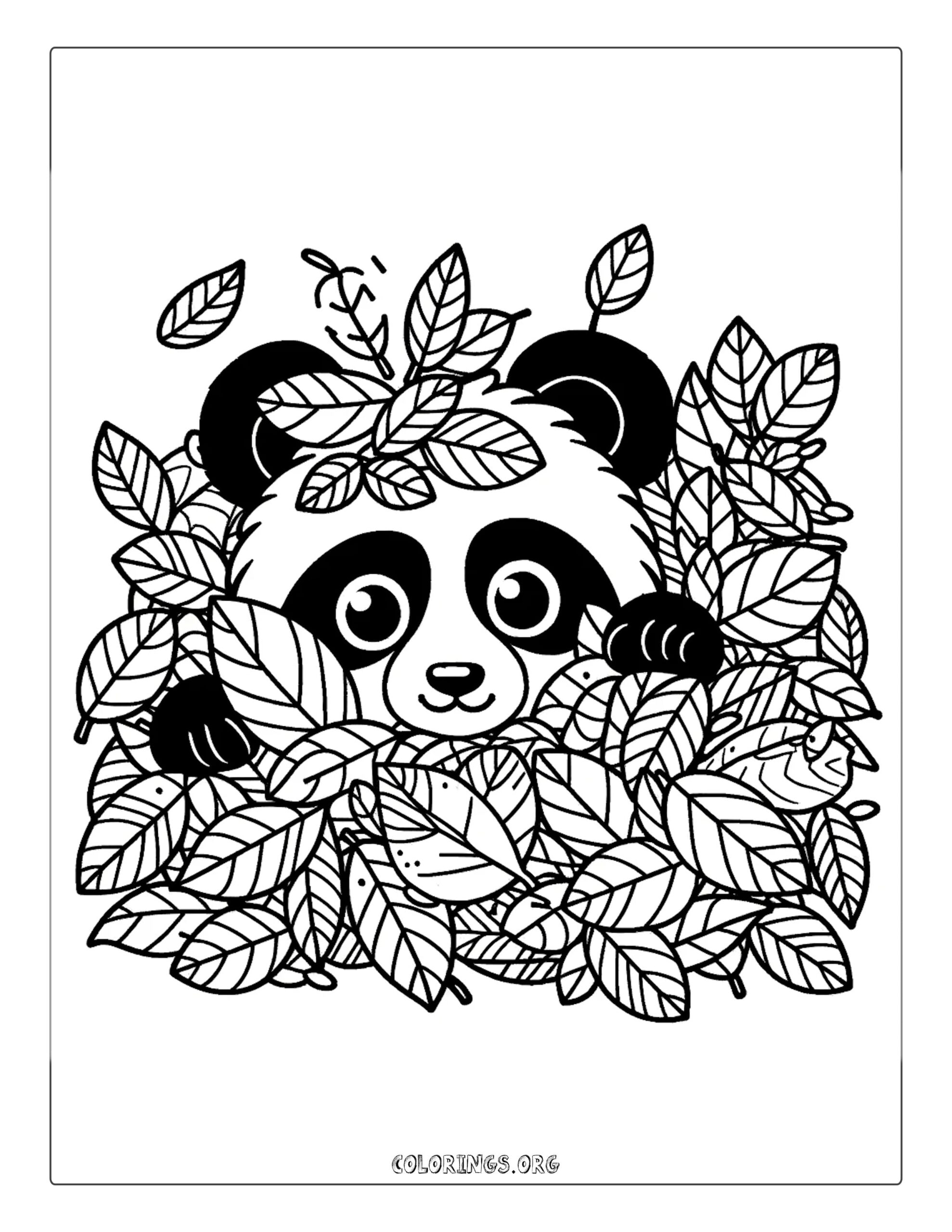 Sneaky Panda in Autumn Leaves Coloring Page